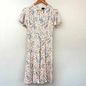 Savile Row Company Floral Dress Women Size 8 White Midi Rayon Cottagecore